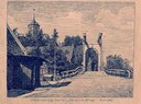 Korte Brug met links smederij en hoefstal Pentekening.   Datum opname: 1943