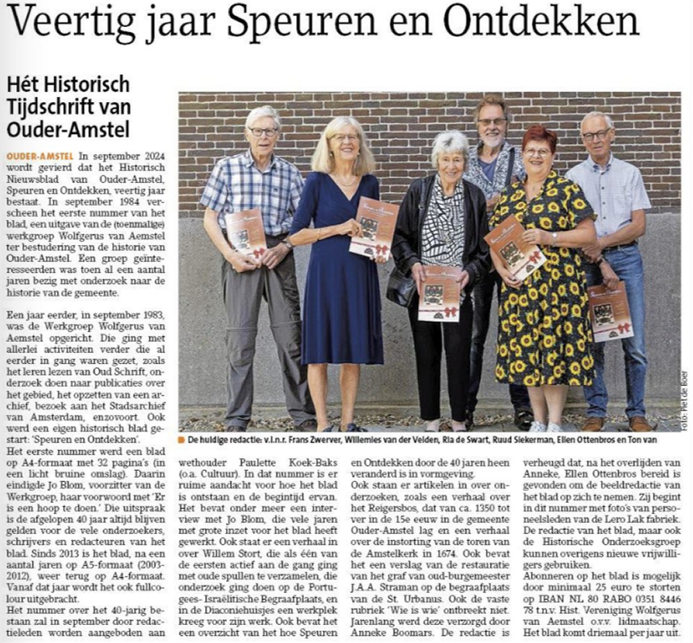 40 jaar Speuren en Ontdekken  artikel Weekblad  11 09 2024